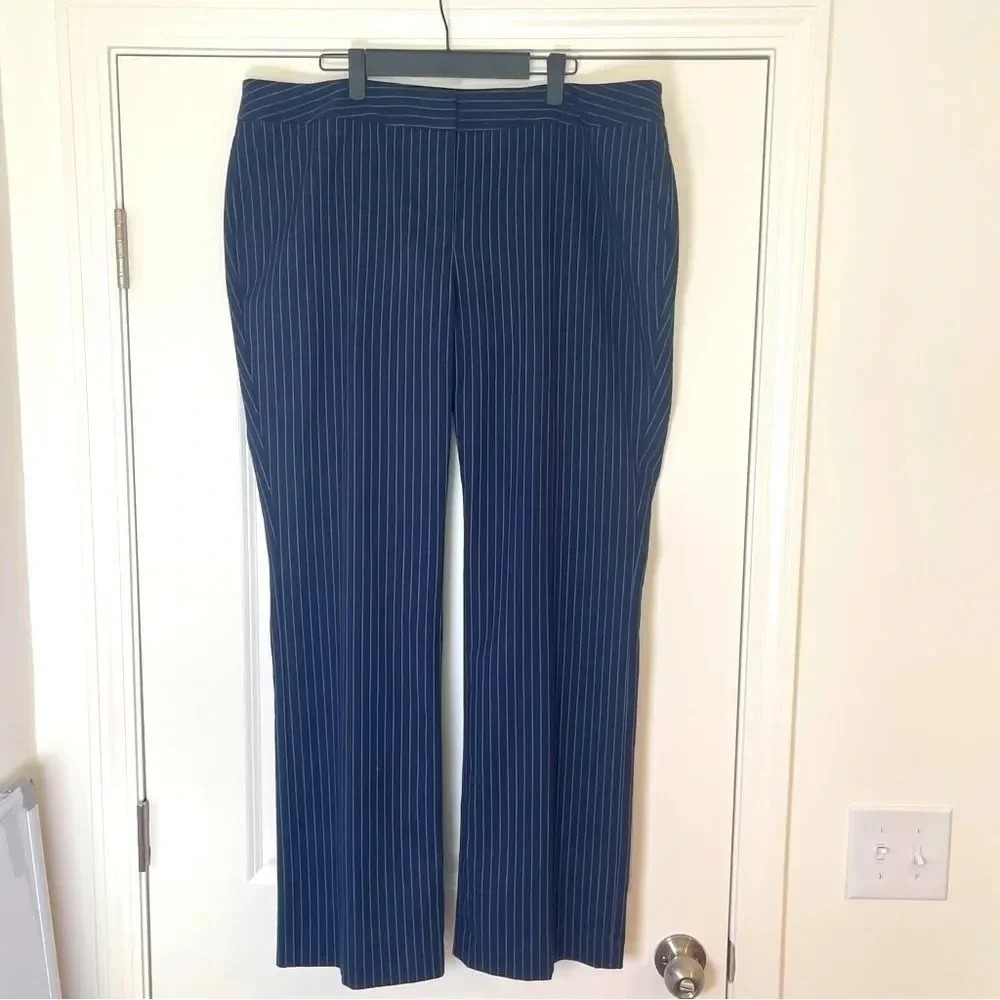 NWT Talbots Pinstripe Navy Lined Trousers Wide Leg - Size 14W NWT